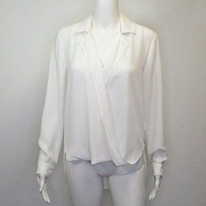 Aqua Bloomingdale's Faux Wrap Surplice Blouse Small